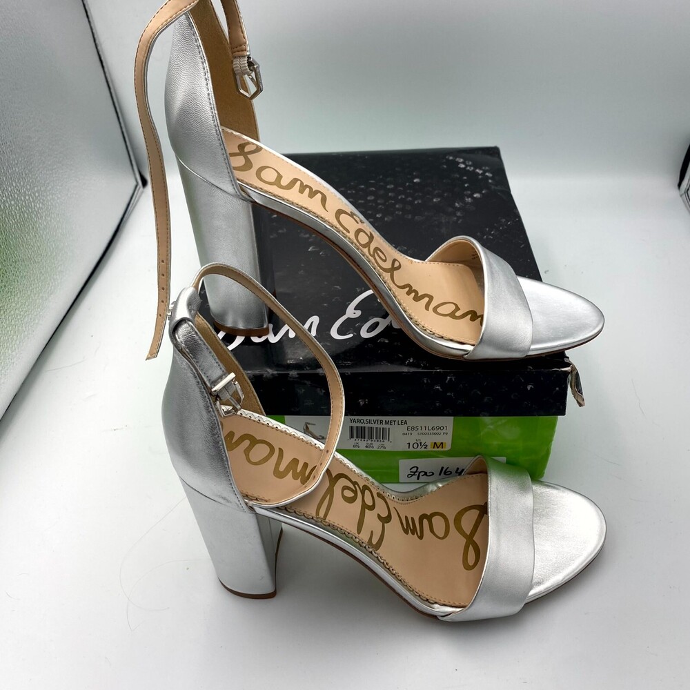 Sam Edelman YARO E8511l6901 Womens 10.5M Strappy Sandal Silver Ankle Block Heel